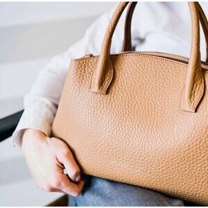 Iacucci Leather Tote Handbag Purse Pebbled Camel Tan Velar Shoulder Bag